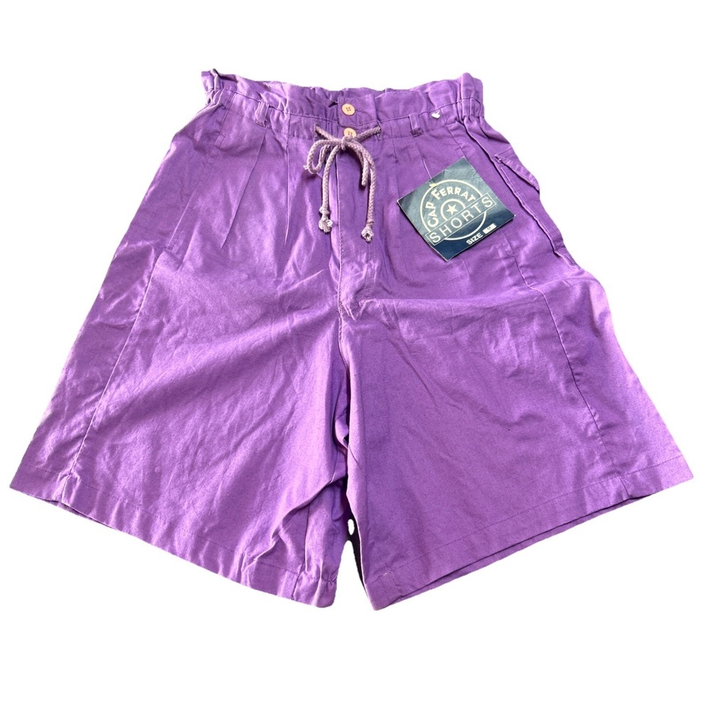 Vintage Women's M Cotton Purple Bermuda Shorts Mod Retro High Waisted Paperbag